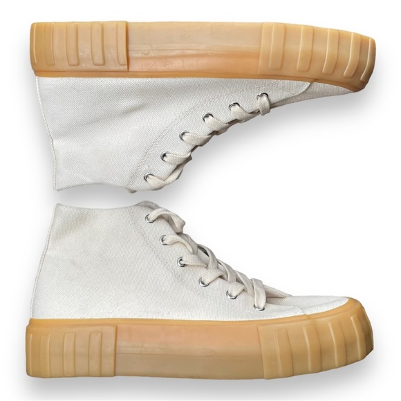 Zara Off White Canvas Hi Top Platform Sneakers Cream With Flax Gum Sole 7 - Picture 2 of 5